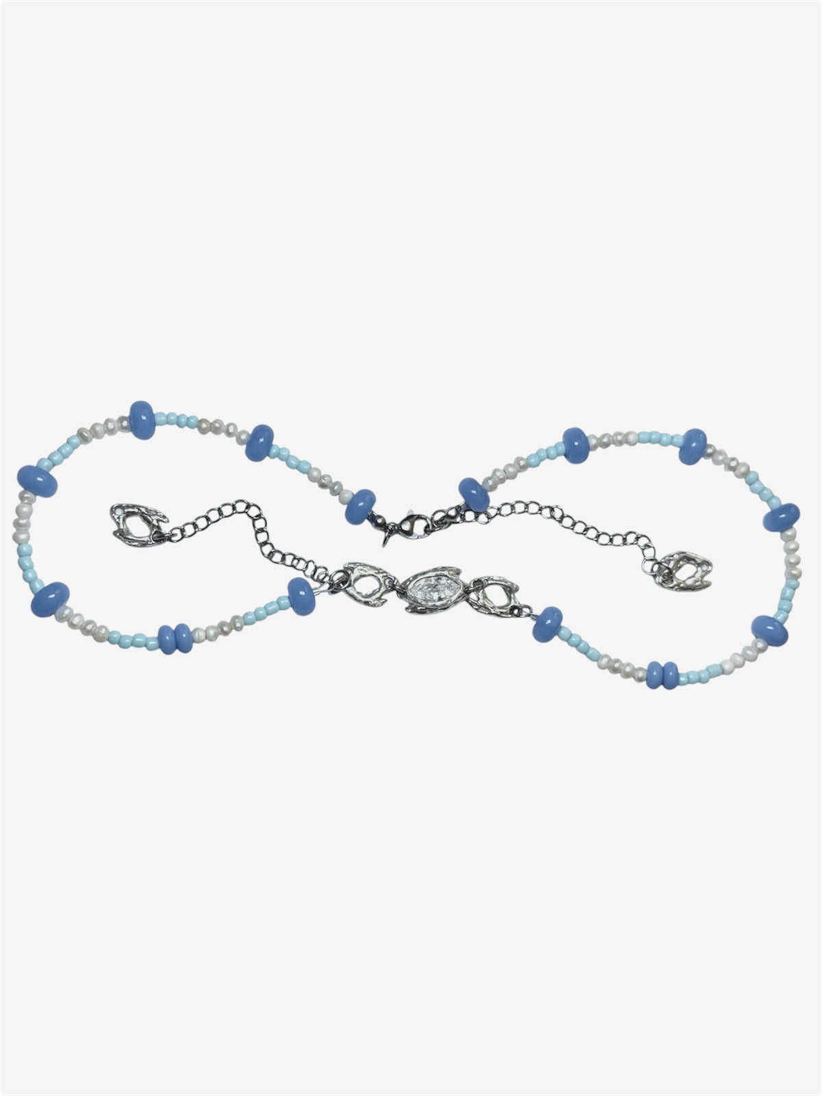 Sky Bead Necklace, collar con cuentas de vidrio y dije de plata de ley 925