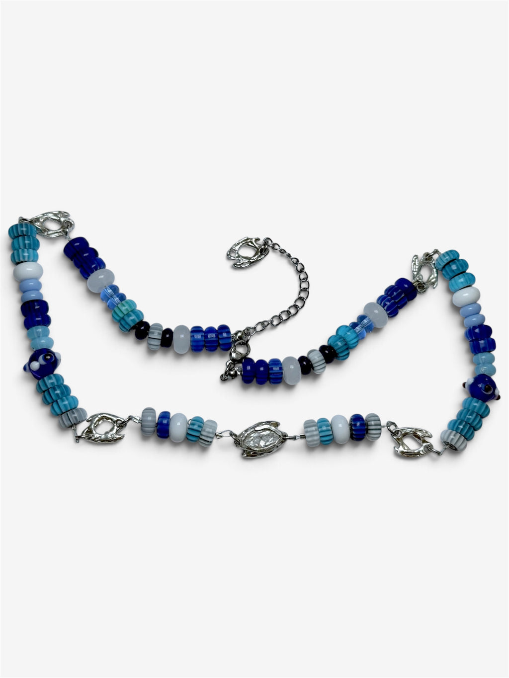 Sea Bead Necklace, collar con cuentas de vidrio y dije de plata de ley 925