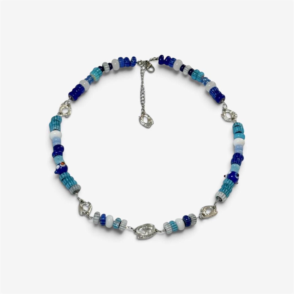 Sea Bead Necklace, collar con cuentas de vidrio y dije de plata de ley 925