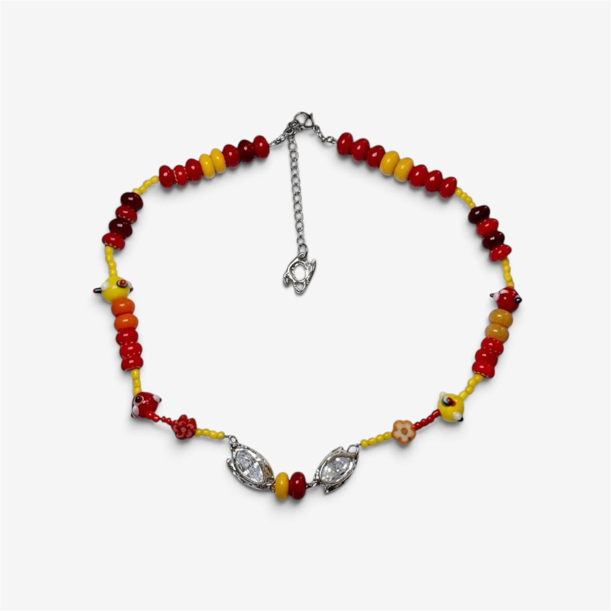 Fire Bead Necklace, collar con cuentas de vidrio y dije de plata de ley 925